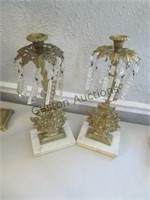 PAIR OF MARBLE AND BRASS CANDLESTICK HOLDERS