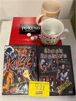 KISS & ROCK SHOCKERS DVDS, COFFEE MUGS, PO-KE-NO