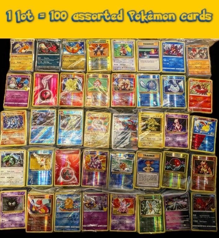 100 assorted authentic Pokémon cards