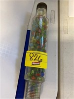 GLASS ROLLING PIN FULL OF MARBLES