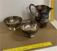 Silver Plate ? Pitcher & 2 Bowls