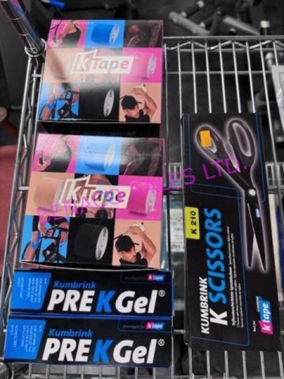 LOT, 2 BOXES OF  KTAPE, 2X PRE K GEL & K SCISSORS