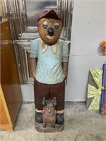 ANTIQUE WOOD CARVED TIN-TIN & SNOWY STATUE