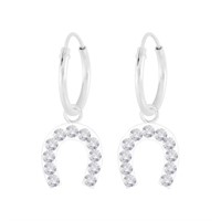 White Topaz Horseshoe Charm Hoop Earrings