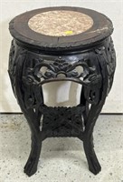 Chinese Carved Wood & Marble Taboret Stand