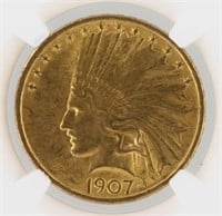 1907 Gold Eagle NGC MS63 Rive D Or $10 Indian Head