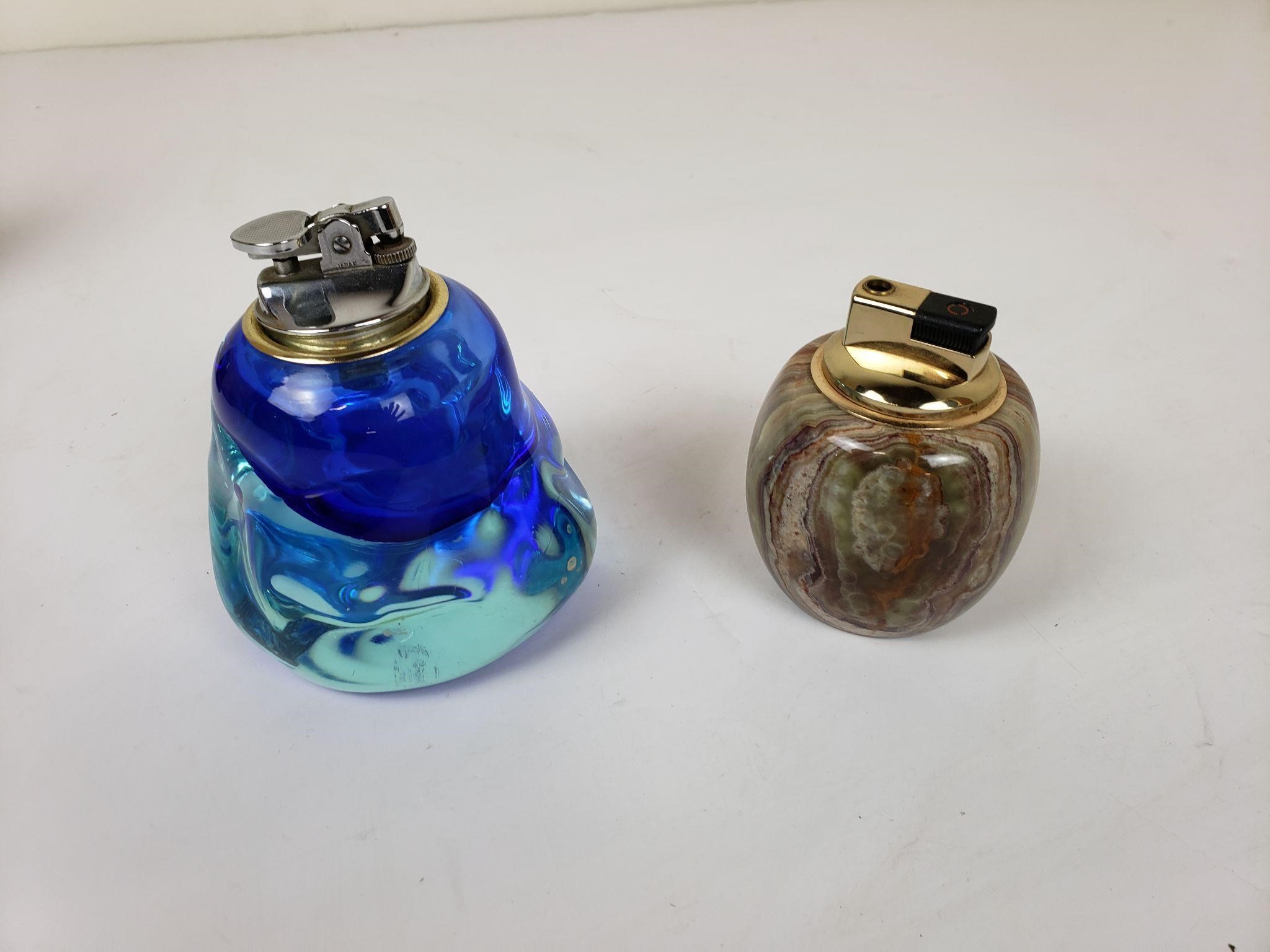 Two Antique Glass Art Lighters