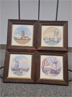 4 Piece Windmill Sunset Framed Wall Art Prints