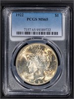 1922 $1 Peace Dollar PCGS MS65 Gem with Toning
