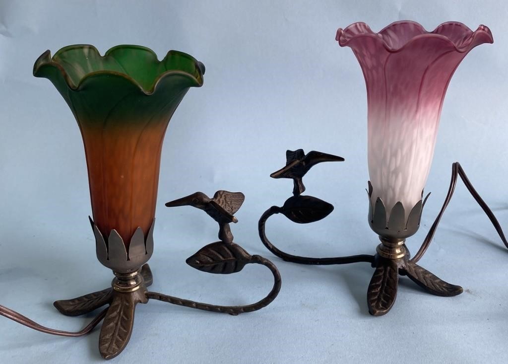 Victorian Style Hummingbird Flower Lamps