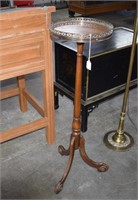 41" Wooden Pedestal Plant Stand w/ Leather & Brass