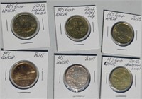 Set Of Six Uncirculated Canadian Loonies Grey Cup
