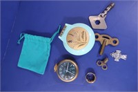 Vintage Women's Razor, Pocket Watch, Vintage Keys