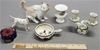 Small Porcelain Grouping: Cat, Dog Figurine & More