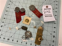 Assorted Antique Items, Watch Fob, Medals, Pins