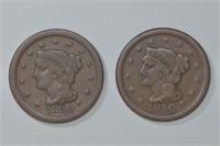 2 - 1850 Braided Hair Large Cents