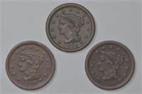 3 - 1851 Braided Hair Large Cents