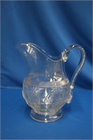 Antique handled fruit patterned pitcher, 8.75"H