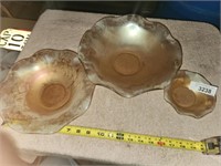 3 Vintage Fancy Depression Glass Peach Bowls