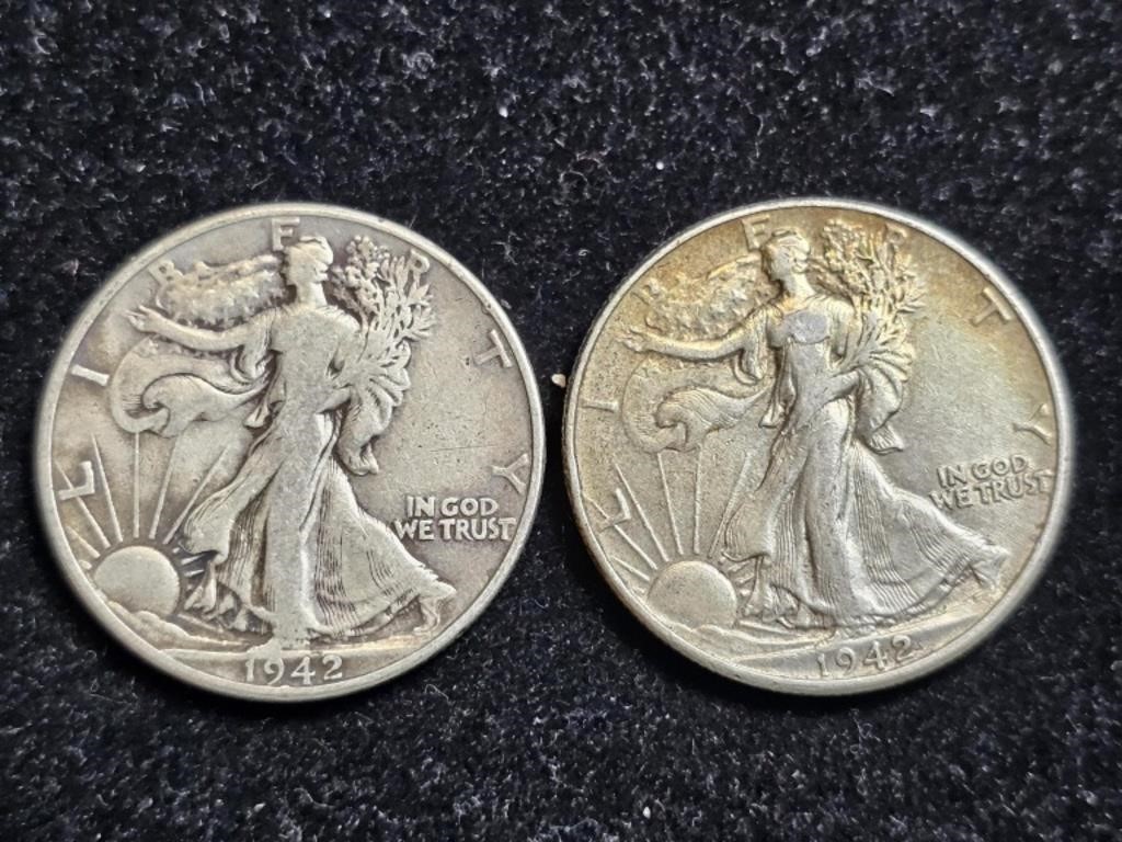1942 & 1942 Liberty Walking Half Dollars (2)