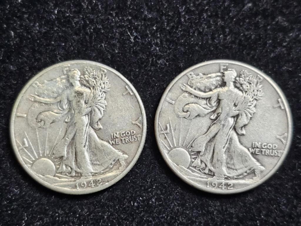 1942 & 1942 Liberty Walking Half Dollars (2)