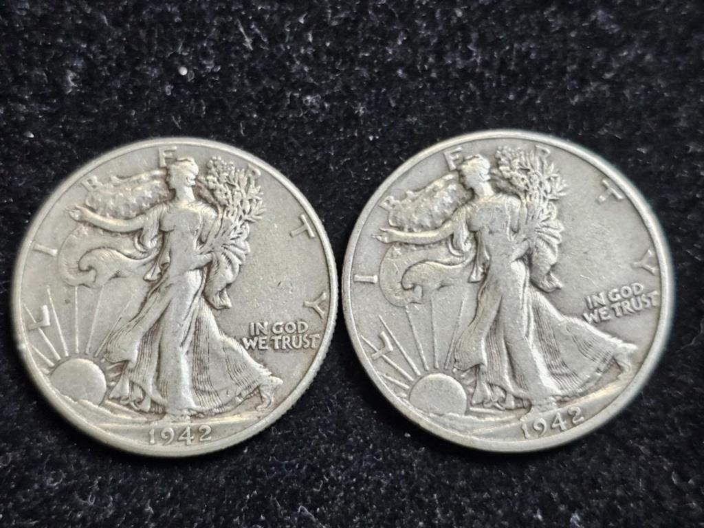 1942 & 1942D Liberty Walking Half Dollars (2)