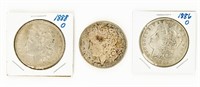Coin 3 Morgan Silver Dlrs-1882-S/1886-O/1888-O-AU