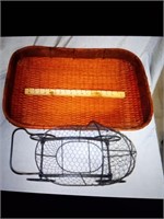 Wood basket metal carrier basket