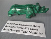 Malachite gemstone rhino.