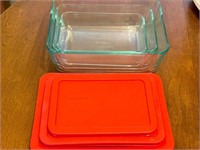 Set of Three Pyrex Baking Dishes with Lids