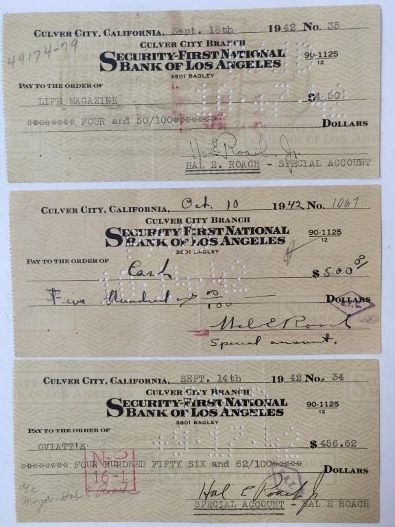 Hollywood Hal Roach Jr Signed Cheques