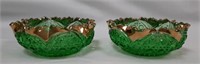 (2) Tarentum Green/Gold Cane Insert Sauce Bowls