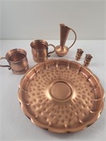 Gregorian copper plate, ewer, cups and solid