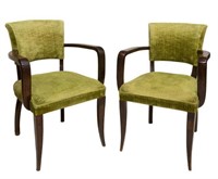 (2) FRENCH ART DECO UPHOLSTERED FAUTEUIL CHAIRS