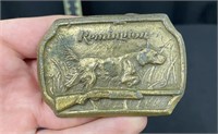 Vintage Remington Pointer Dog Brass Belt Buckle