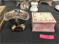 Incolay Trinket Box And Carnival Glass Dish