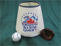 Blue Jay lamp shade & ball/glove salt & pepper