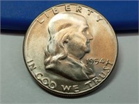 OF)Better date Uncirculated 1954 S silver Franklin