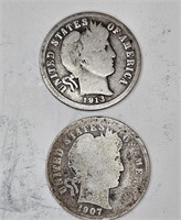 1913-1907 Barber Dimes