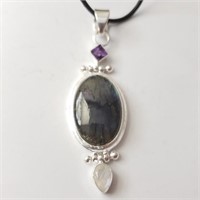 $400 Silver Labradorite Amethyst Moonstone Pendant