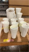 Milk Glass Vases, Pitcher, Glasses