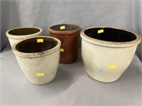 (4) Stoneware and Redware Storage Crocks