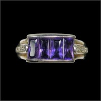 Sterling silver channel set four-stone amethyst