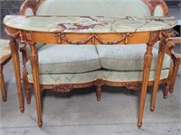 1920's 53" Jade Marble Top French Half Moon Table