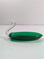 Vintage 1940's Blown Glass Swan Green body Clear
