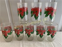 Poinsettia holiday glass set