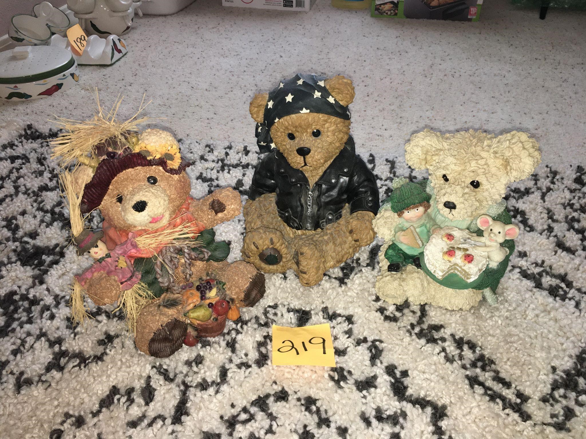 (3) Youngs Inc. Resin Decorative Bear Statues
