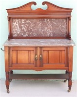 LATE 19TH C. MAHOGANY MARBLE TOP WASHSTAND WITH