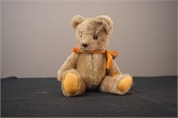 Antique Mohair Bear with Orange Ribbon and Bell