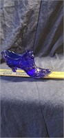 vintage fenton cobalt blue rose pattern glass shoe